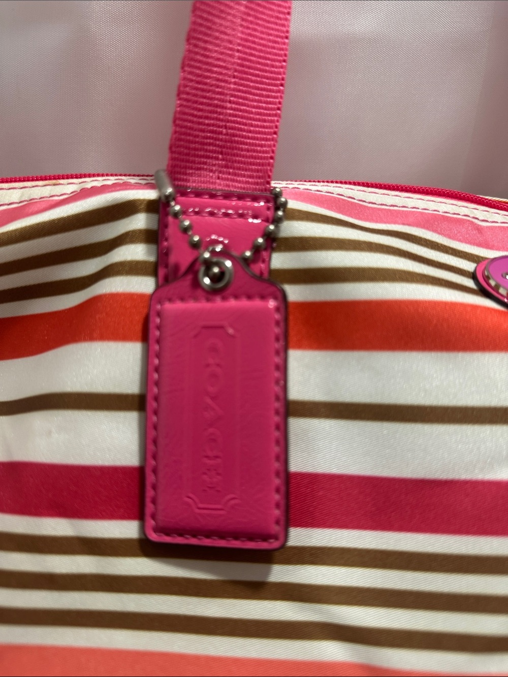 Coach Striped Pink Multi-Color Tote Bag with Pink Handles - Picture 2 of 8